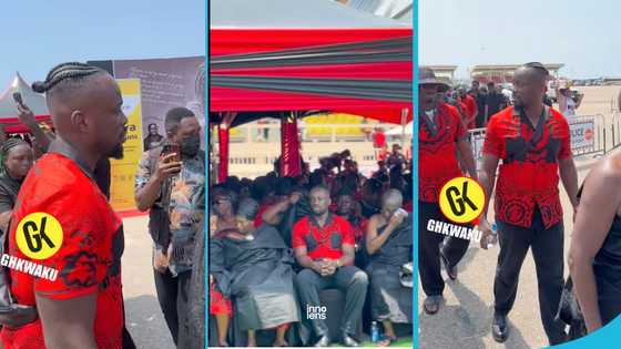 Daddy Lumba's one week observance: Calvin wows mourners with his cornrow hairstyle and designer waist bag