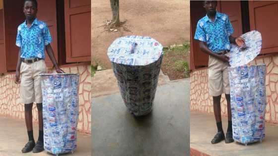 Student of St Thomas High School has gone viral after making a dustbin out of water sachets; many are requesting to buy