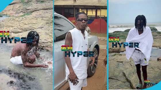 Shatta Wale wears only boxers, takes a spiritual bath at Teshie Next Door after EOCO release