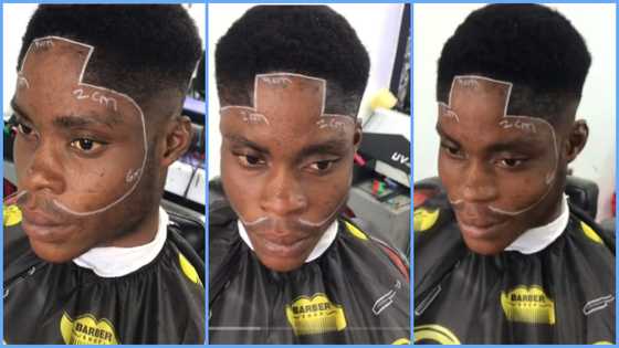 Ghanaian barber causes stir as he shares new look of client after haircut: "Looks like small poles"