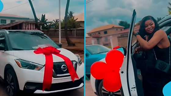 Ghanaian woman in ecstatic mood as romantic boyfriend surprises her with a car on her birthday