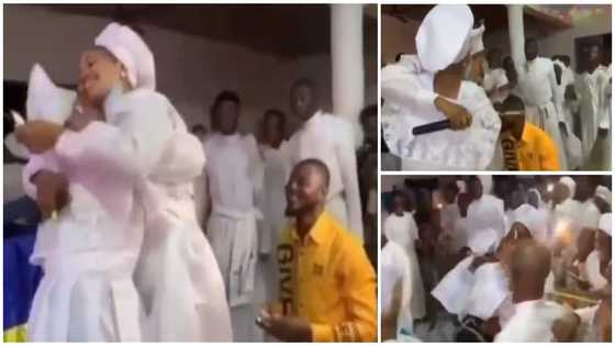 Church members hold lady, prevent her from leaving premises after man pulled a surprise proposal on her