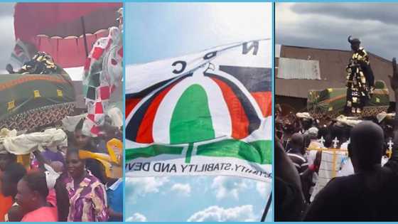 Ghanaian chief waves NDC flag during festival possession in Agona, peeps react