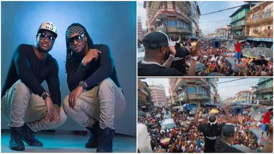 Mammoth crowd storm the streets in Sierra Leone as PSquare make first joint appearance after reunion