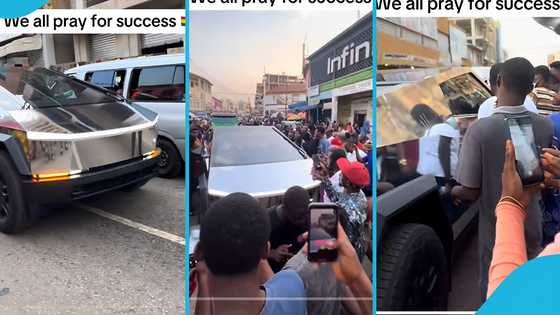 Despite gives his Cybertruck to his best friend Ofori Sarpong to drive, large crowd mobs them