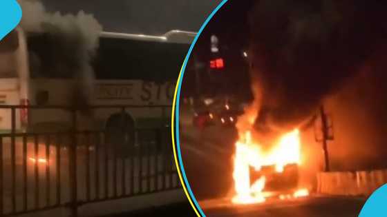 STC bus catches fire at Asafo Interchange in Kumasi, passengers on board escape unhurt