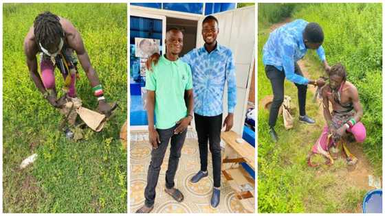 Kind Ghanaian takes time out to decorate mentally challenged man in the bush