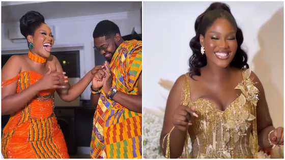 Ghanaian bride and Omotola Jalade Ekeinde lookalike looks ravishing in a corseted kente gown and matching kente choker