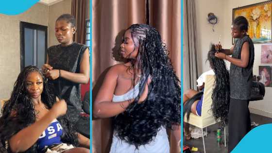 Ghanaian lady braids her hair for GH¢3.5K, delights in video: "It's giving soft life energy"