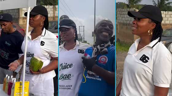 Michy's fun fruit juice sale by the roadside takes a turn when an old man called her Mrs Shatta, video