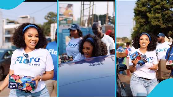 Serwaa Amihere attracts attention as she sells Daddy Lumba-branded boxes of tissue in traffic