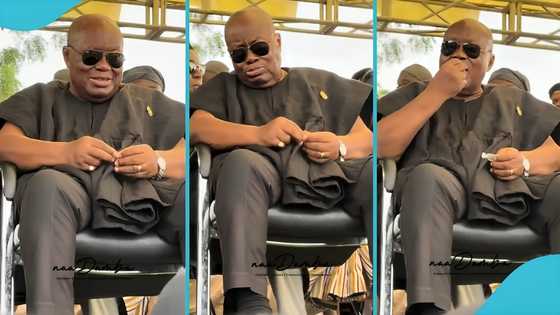 Akufo-Addo makes public appearance without special chair, casually eats toffee in video