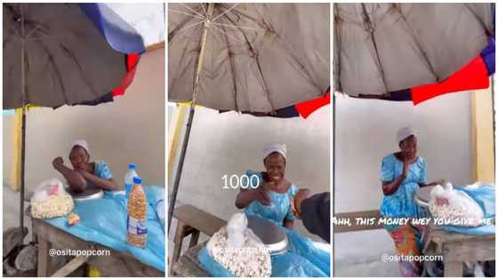 Kind man gifts old roadside seller Ghc90 after buying Ghc2 popcorn from her; video warms hearts