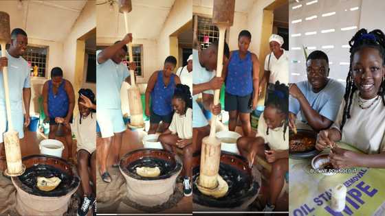 Funny video drops as Man's Not Hot rapper Big Shaq pounds fufu at a chop bar in Accra with Kenyan star Elsa Majimbo