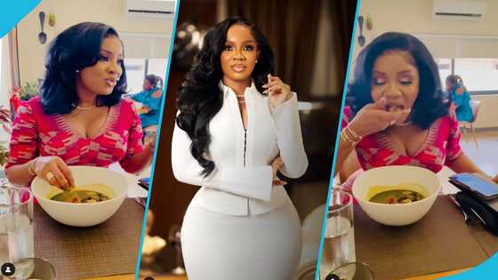 Serwaa Amihere promotes local foods as she eats fufu and Abunuabunu soup with plenty snails