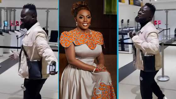 Nana Aba's driver Kobby overjoyed as he travels abroad for the first time, video melts hearts