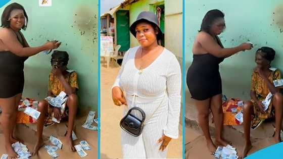 Ghanaian lady appreciates grandmother, sprays cash on her: "Thank you, granny"