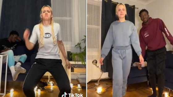 Video of white girl dancing to amapiano while bae makes impressive movements in the back, has people clapping