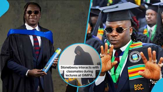 Stonebwoy vibes with his course mates in GIMPA lecture hall after return to Ghana from album tour