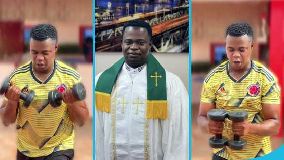 Great Ampong flexes his muscles, flaunts smooth obroni skin in video: "What cream are you using?"