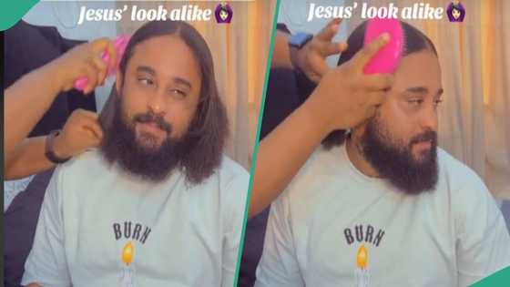 Woman shows off husband's hair, likens him to Jesus, video trends: "Dis one ate d last supper alone"