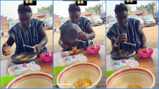 Ghanaian man creates scene at chop bar as he pours soup into cup and sips it like tea: "The flies are troublesome"