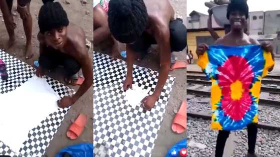 Young boy from Kantamanto displays extreme creativity in shirt-painting