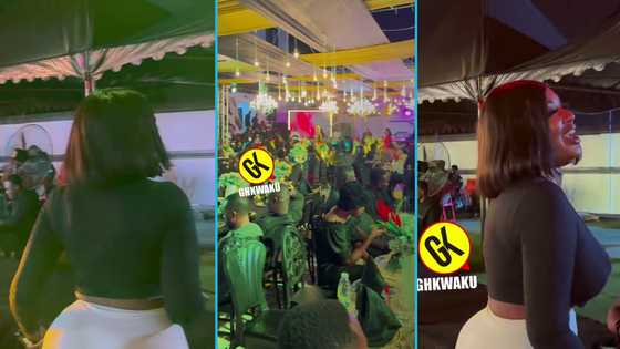 Ghanaians blast Lovia for wearing tight leggings and crop top to Mama Palasco's funeral dinner, video