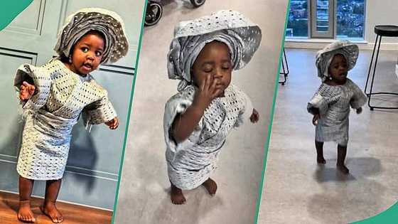 Cute little girl slays Yoruba outfit and gele to perfection, video amuses many peeps