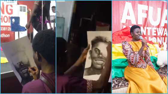 Ghanaian artist goes viral as he draws Afua Aduonum duirng singathon, video sparks reactions
