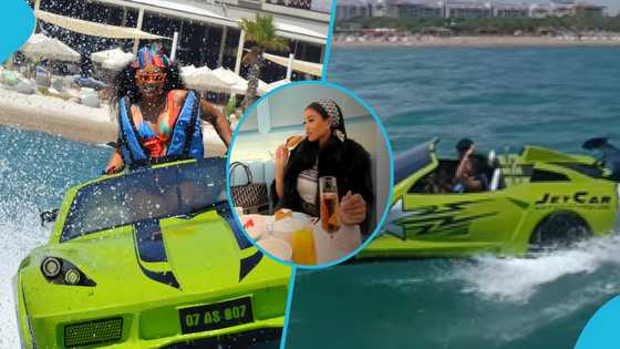 Serwaa Amihere's sister drives $100,000 water Ferrari on sea, video mesmerises peeps