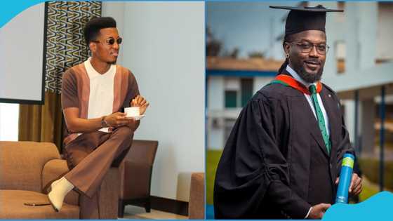 Kofi Kinaata congratulates Samini after graduating from GIMPA