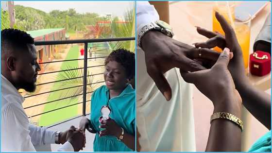 Ghanaian lady kneels and proposes marriage to lover, man acts shy but agrees to marry her