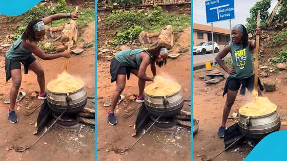 Naa Ashorkor offers assistance to local food seller, humbly 'drives' mega pot of Banku