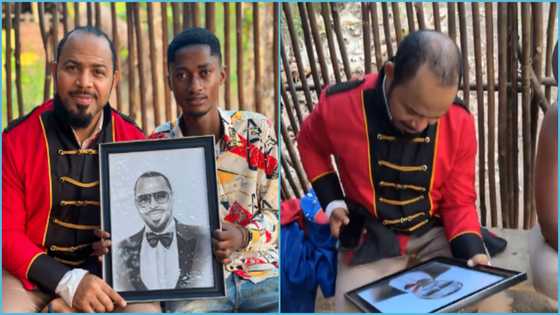 A Country Called Ghana: Ghanaian artist presents nice sketch to Ramsey Nouah on set, actor delights