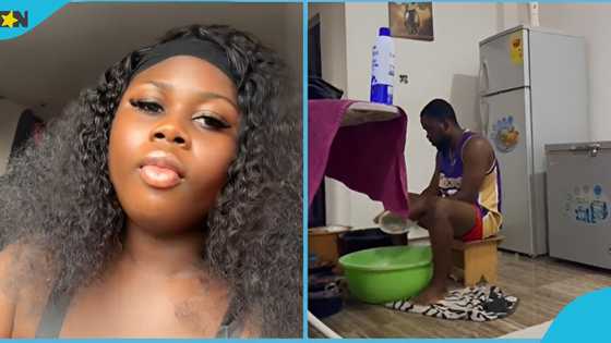 Ghanaian lady celebrates husband for washing dishes as she relaxes on sofa, video