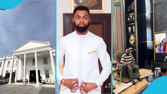 Inside Obofour's Trasacco mansion, with several luxurious cars: "Church be serious business"