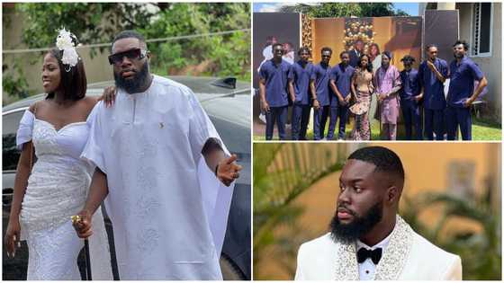 Ghanaian male designer creates a stylish white jacket with rhinestones for his plush wedding