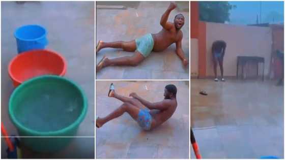 People papa be this: 3 full-grown men fall flat to slide and play in heavy rain, video goes viral; many react