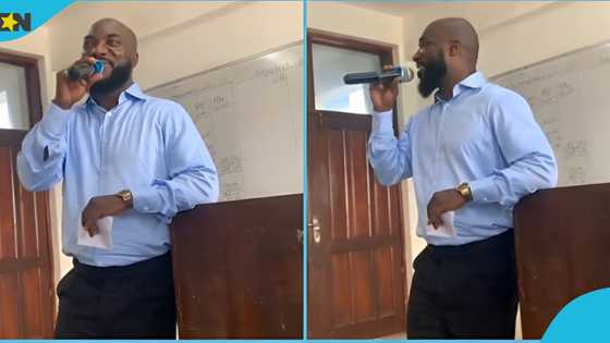 Kwabena Kwabena vies for UPSA SRC president, video of him singing to students in class as he campaigns trends