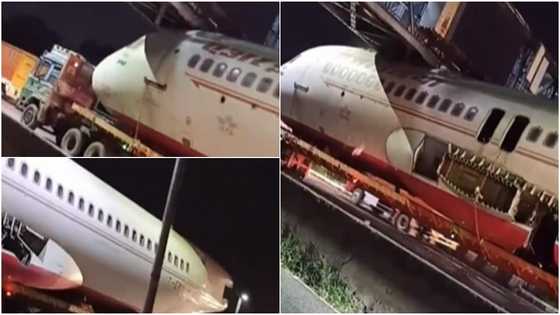 Massive reactions as trailer transporting aeroplane gets stuck under bridge, video goes viral