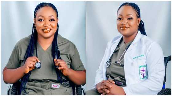 God sees beyond the wheels: Lady in wheelchair celebrated as she finally becomes a medical doctor