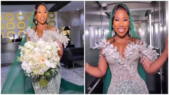 Video of lady rocking 2-toned green wedding dress wows fashion lovers