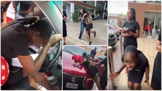 Lady screams loudly and cries after being surprised by her female boss with a Lexus car in viral clip