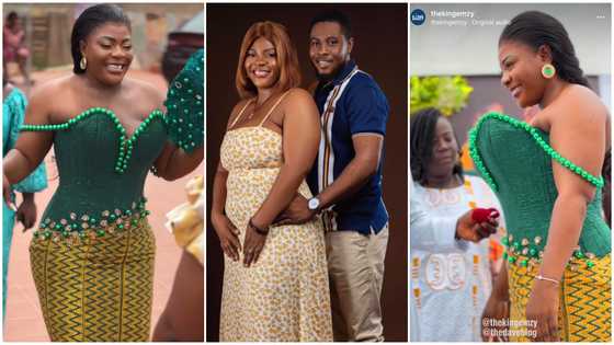 Ghanaians react to the video of a pretty bride rocking an oversized corseted kente dress for her traditional wedding