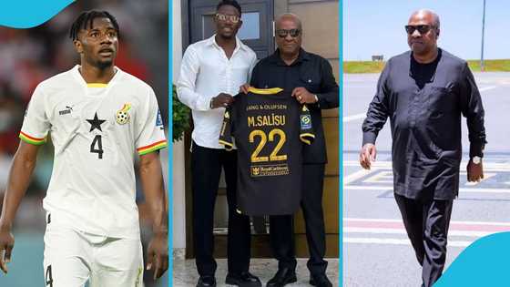Black Stars defender pays a surprise visit to President Mahama, gifts him in special gesture