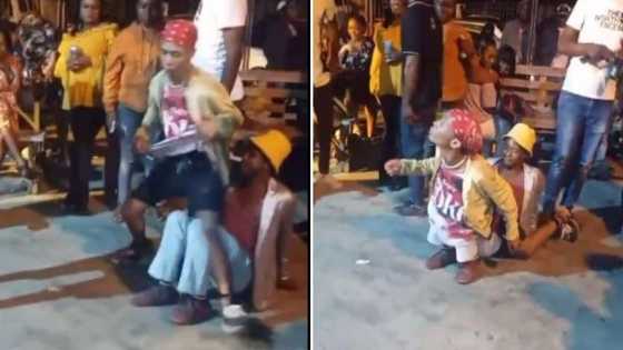 Guys create amazing optical illusion of shorter person while dancing, peeps living for it