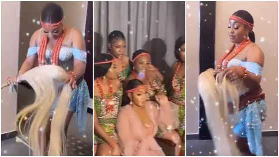Delay is not denial: 46-year-old Rita Dominic dances in her lovely attire for traditional wedding; looks 16