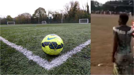 Drama as video captures lady supporting her footballer husband on the pitch