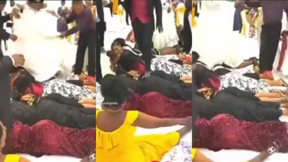 Video drops as groom and bride walk on the backs of their guests at their wedding reception